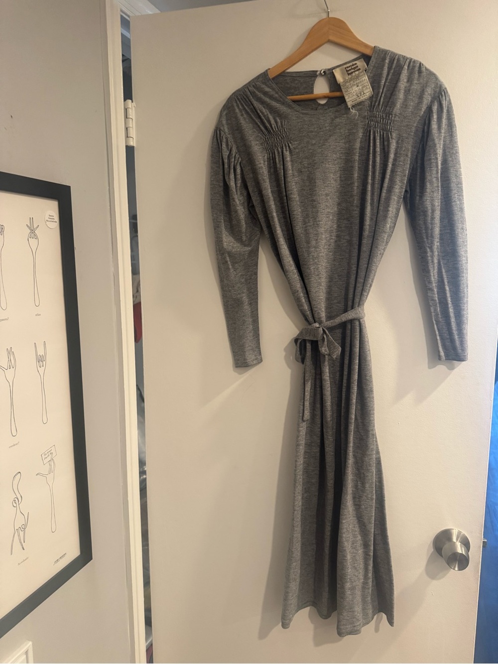 Vintage Renee Helene Howie Gray Tie-Waist Long-Sleeve Dress – Size 4